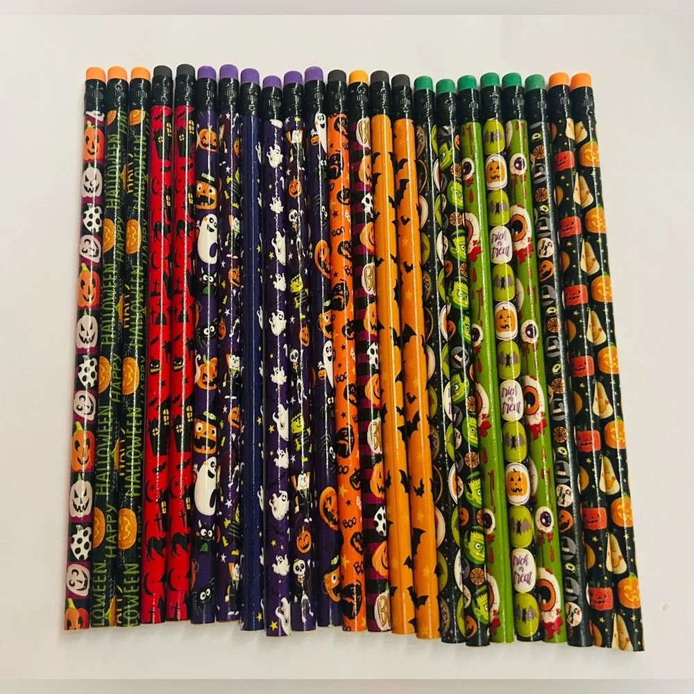 New 23 Halloween Themed Pencils with Erasers 7 3/8